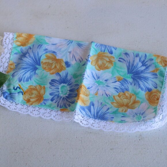 Vintage 1980s Handkerchief, Cotton Floral Print, Monogrammed JS, Blue and Yellow - Picture 5 of 10